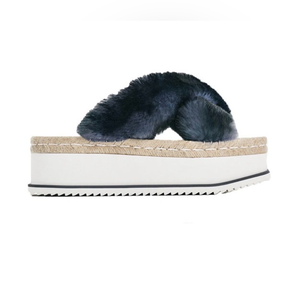 Zara  Faux Fur Platform Espadrilles Slides 39 - Picture 2 of 11